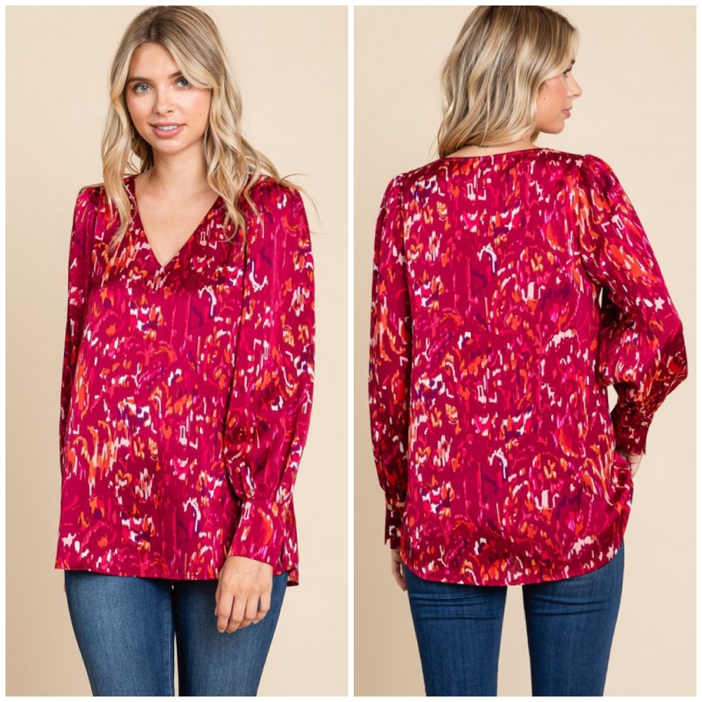 JODIFL Long Sleeves V-Neck Abstract Print Blouse - Picture 3 of 3